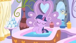 Size: 800x450 | Tagged: safe, flash sentry, twilight sparkle, alicorn, pony, g4, bath, bathroom, bathtime for twilight, bathtub