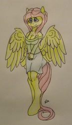 Size: 1560x2688 | Tagged: safe, artist:cyanjames2819, fluttershy, anthro, g4, breasts, busty fluttershy, female, solo, traditional art