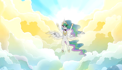 Size: 960x550 | Tagged: safe, artist:rikitikitavi-tyan, princess celestia, g4, female, sky, solo, sun work