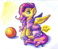 Size: 2580x2180 | Tagged: safe, artist:martha678678, fluttershy, pegasus, pony, g4, basketball, clothes, female, high res, mare, sitting, solo, sports