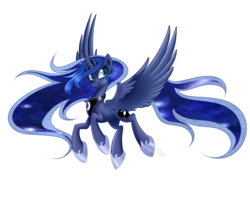 Size: 1250x1000 | Tagged: safe, artist:swanlullaby, princess luna, g4, female, simple background, smiling, solo, spread wings, transparent background