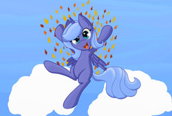 Size: 2161x1464 | Tagged: safe, artist:springveil, princess luna, g4, :d, cloud, female, filly, happy, leaves, smiling, solo, woona