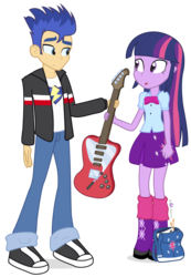 Size: 850x1225 | Tagged: safe, artist:dm29, flash sentry, twilight sparkle, equestria girls, g4, duo, female, guitar, male, ship:flashlight, shipping, simple background, straight, transparent background