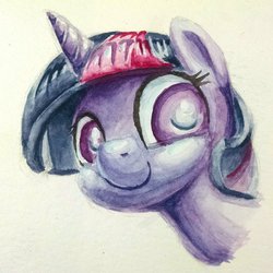 Size: 1024x1024 | Tagged: safe, artist:dynamiclines, twilight sparkle, g4, female, filly, smiling, solo, traditional art, watercolor painting