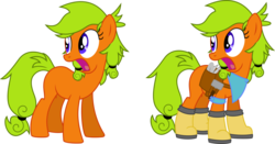 Size: 1234x647 | Tagged: safe, artist:forgotten-remnant, oc, oc only, oc:carrot patch, earth pony, pony, clothes, farmer, female, galoshes, hammer, mare, neckerchief, open mouth, simple background, solo, tools, transparent background