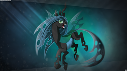 Size: 1920x1080 | Tagged: safe, artist:cr4zyppl, artist:jennilah, queen chrysalis, changeling, changeling queen, g4, fangs, female, open mouth, solo, transparent wings, vector, wallpaper, wings