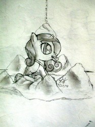 Size: 3448x4602 | Tagged: safe, princess cadance, g4, female, filly, food, monochrome, sketch, solo, sugar (food), traditional art