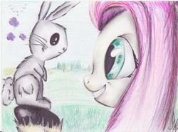 Size: 1679x1248 | Tagged: safe, artist:1vladislav, angel bunny, fluttershy, bird, butterfly, g4