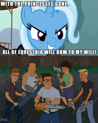 Size: 603x754 | Tagged: safe, trixie, g4, bill dauterive, boomhauer, dale gribble, exploitable meme, hank hill, image macro, king of the hill, meme, peggy hill, trixie vs everyone meme