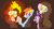Size: 1280x700 | Tagged: safe, artist:gmrqor, fluttershy, pinkie pie, rainbow dash, twilight sparkle, earth pony, pegasus, pony, unicorn, g4, over a barrel, abuse, female, fire, mane on fire, mare, on fire, panic, pinkiebuse, reality ensues, this ended in fire