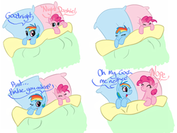 Size: 964x724 | Tagged: safe, artist:ponygoggles, pinkie pie, rainbow dash, g4, bed, comic, female, filly, lesbian, ship:pinkiedash, shipping, younger