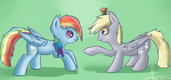 Size: 4535x2129 | Tagged: safe, artist:1vladislav, derpy hooves, rainbow dash, pegasus, pony, g4, female, mare, muffin