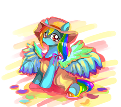 Size: 900x800 | Tagged: safe, artist:marihico, rainbow dash, g4, clothes, dress, female, hat, solo