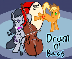 Size: 1000x823 | Tagged: safe, artist:hereticalrants, applejack, octavia melody, g4, bass drum, double bass, drum and bass, drums, duet, musical instrument