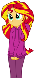 Size: 3150x7000 | Tagged: safe, artist:yanoda, sunset shimmer, equestria girls, g4, clothes, cute, female, hoodie, shimmerbetes, shy, simple background, solo, transparent background, vector