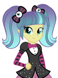 Size: 800x1071 | Tagged: safe, artist:pixelkitties, pixel pizazz, equestria girls, g4, my little pony equestria girls: rainbow rocks, background human, female, gothic lolita, lolita fashion, looking at you, pigtails, simple background, smiling, solo, transparent background, vector