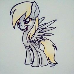 Size: 640x640 | Tagged: safe, artist:featheredfishyfeline, derpy hooves, pegasus, pony, g4, female, mare, simple background, solo, traditional art