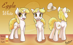 Size: 1200x747 | Tagged: safe, artist:php187, oc, oc only, oc:eggla white, food pony, original species, butt, egg (food), food, plot, reference sheet