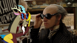 Size: 1000x562 | Tagged: safe, discord, g4, a series of unfortunate events, count olaf, jim carrey, sunglasses