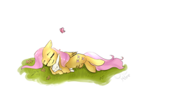 Size: 1024x613 | Tagged: safe, artist:rflzqt, angel bunny, fluttershy, g4, female, sleeping, solo