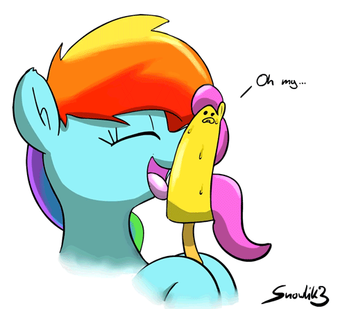 Object Porn Cartoon - 731158 - suggestive, artist:snowlik3, fluttershy, rainbow dash, food pony,  object pony, original species, animated, fetish, flutterprey, i have no  mouth and i must scream, inanimate tf, licking, not porn, ponified,  popsicle, vore -
