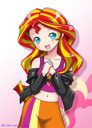 Size: 894x1244 | Tagged: safe, artist:j8d, sunset shimmer, human, equestria girls, g4, belly button, clothes, cute, female, human coloration, humanized, jacket, leather jacket, midriff, shimmerbetes, solo, tank top