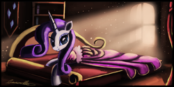 Size: 10080x5040 | Tagged: safe, artist:auroriia, rarity, g4, absurd resolution, clothes, couch, dress, female, prone, solo