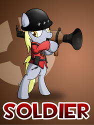 Size: 3000x4000 | Tagged: safe, artist:10art1, derpy hooves, pegasus, pony, g4, derp, derpy soldier, female, mare, rocket launcher, soldier, soldier (tf2), solo, team fortress 2