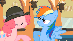 Size: 576x324 | Tagged: safe, artist:tengami, edit, edited screencap, screencap, pinkie pie, rainbow dash, g4, mmmystery on the friendship express, animated, bald, balderdash, censored, female, hair pulling, the great and powerful superedit, unnecessary censorship