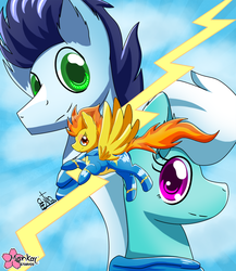 Size: 1000x1152 | Tagged: safe, artist:clouddg, fleetfoot, soarin', spitfire, pegasus, pony, g4, trio, wonderbolts