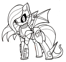 Size: 799x751 | Tagged: safe, artist:tinker-tock, fluttershy, pony, robot, robot pony, g4, female, flutterbot, monochrome, roboticization, solo