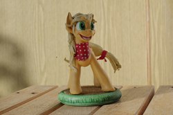 Size: 1280x848 | Tagged: safe, artist:ferrumiz, applejack, g4, bandana, hatless, insanity, irl, missing accessory, photo, sculpture, smiling, snapplejack