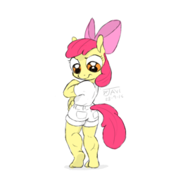 Size: 500x500 | Tagged: safe, artist:drjavi, apple bloom, earth pony, anthro, plantigrade anthro, g4, apple brawn, barefoot, feet, female, muscles, solo