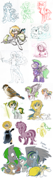 Size: 1513x5017 | Tagged: safe, artist:otkurzacz, oc, oc:onyx firedraft, oc:vac, bird, human, pony, anthro, anthro with ponies, armor, bag, bipedal, clothes, computer, family, guitar, headphones, helmet, kissing, magic, royal guard, sketch dump, sword, weapon