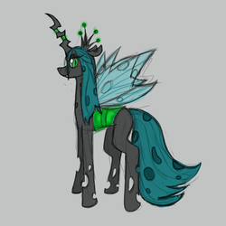 Size: 512x512 | Tagged: safe, artist:briarspark, queen chrysalis, changeling, changeling queen, g4, crown, female, gray background, jewelry, pixiv, regalia, simple background, solo