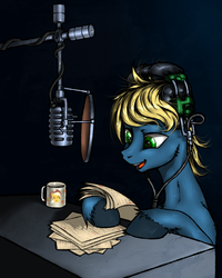 Size: 800x1000 | Tagged: safe, artist:madhotaru, applejack, oc, oc only, g4, headphones, microphone, paper, radio