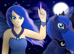 Size: 750x550 | Tagged: safe, artist:emberskybrony, princess luna, human, g4, duo, human ponidox, humanized