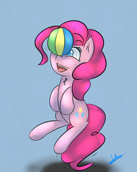 Size: 1024x1280 | Tagged: safe, artist:wolfy-pony, pinkie pie, g4, balancing, beach ball, female, ponies balancing stuff on their nose, solo