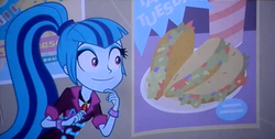 Size: 1824x920 | Tagged: safe, screencap, sonata dusk, equestria girls, g4, my little pony equestria girls: rainbow rocks, cute, eyes on the prize, faic, female, smiling, solo, sonatabetes, sonataco, taco, that girl sure loves tacos, that siren sure does love tacos, wide eyes