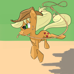 Size: 1024x1024 | Tagged: safe, artist:chaosmalefic, applejack, g4, female, lasso, mouth hold, nose wrinkle, scrunchy face, solo