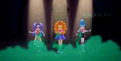 Size: 800x402 | Tagged: safe, screencap, adagio dazzle, aria blaze, sonata dusk, equestria girls, g4, my little pony equestria girls: rainbow rocks, animated, female, the dazzlings