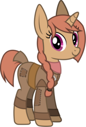 Size: 1223x1793 | Tagged: safe, artist:outlawedtofu, oc, oc only, oc:sierra scorch, pony, unicorn, fallout equestria, braid, simple background, solo, stablequest, transparent background, vector