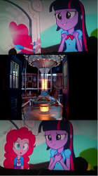 Size: 1139x2027 | Tagged: safe, pinkie pie, twilight sparkle, equestria girls, g4, my little pony equestria girls: rainbow rocks, doctor who, meme, pinkie sticks her face into the portal meme, tardis, tardis control room