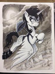 Size: 600x800 | Tagged: safe, artist:andy price, alicorn, pony, ankh, boots, clothes, dc comics, death, ponified, sandman, smiling, solo, traditional art, umbrella