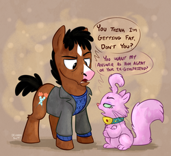 Size: 988x906 | Tagged: safe, artist:thedoggygal, cat, pony, bojack horseman, crossover, dialogue, duo, duo male and female, female, male, ponified, princess carolyn, simple background, stallion