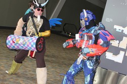 Size: 525x350 | Tagged: safe, discord, human, bronycon, g4, cosplay, irl, irl human, optimus prime, photo, transformers