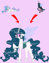 Size: 500x643 | Tagged: safe, artist:deusexequus, princess celestia, queen chrysalis, g4, fusion, simple background