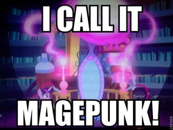 Size: 640x480 | Tagged: safe, edit, edited screencap, screencap, twilight sparkle, equestria girls, g4, my little pony equestria girls: rainbow rocks, arcanepunk, bootleg, image macro, magepunk, magic mirror, magitek, meme, portal machine, text edit, twilight sparkle (alicorn)