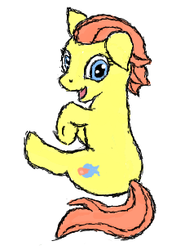 Size: 216x306 | Tagged: safe, artist:drizzlefag, oc, oc only, oc:drizzle spark, cute, flockmod, floppy ears, looking at you, looking back, open mouth, sitting, smiling, solo, underhoof