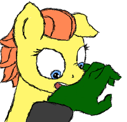 Size: 350x338 | Tagged: safe, artist:drizzlefag, oc, oc only, oc:anon, oc:drizzle spark, /mlp/, biting, flockmod, horses doing horse things